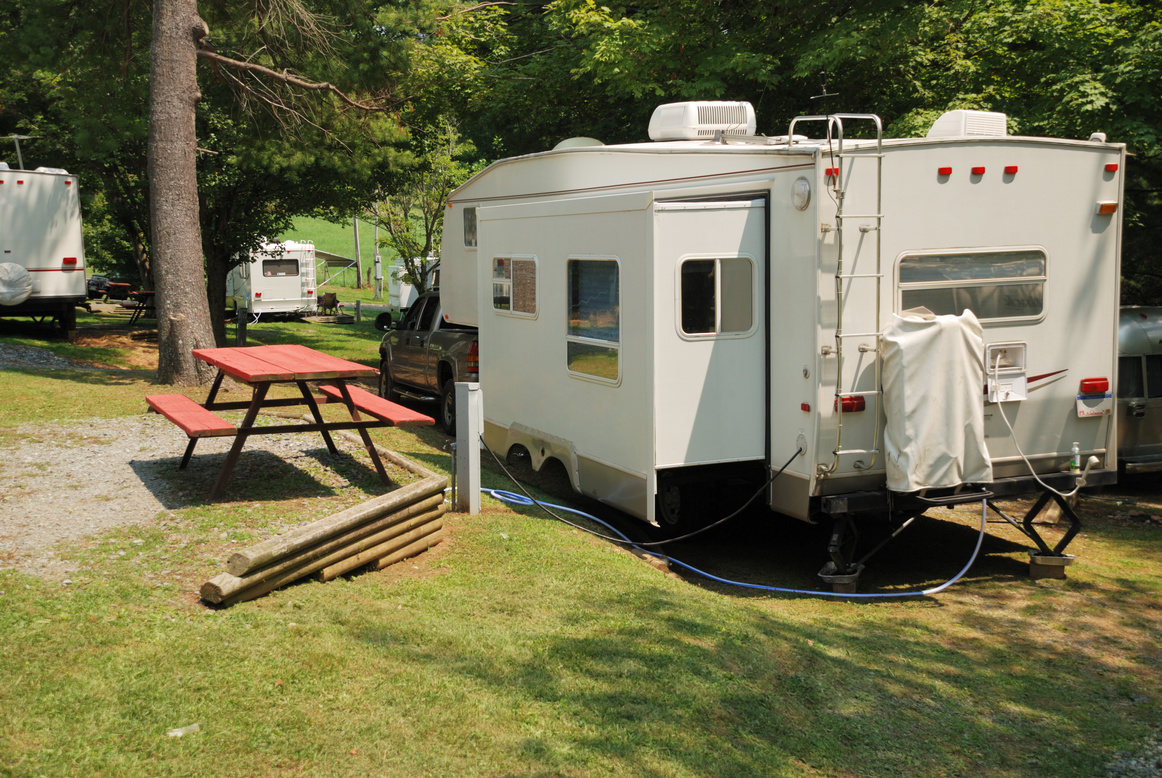 Fifth wheel at campsite
